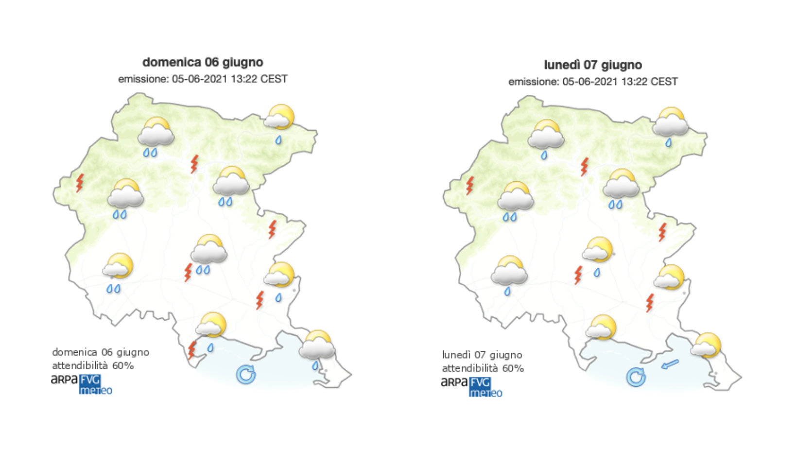 Immagine per Tempo incerto sul Goriziano, piogge e temporali dietro l'angolo